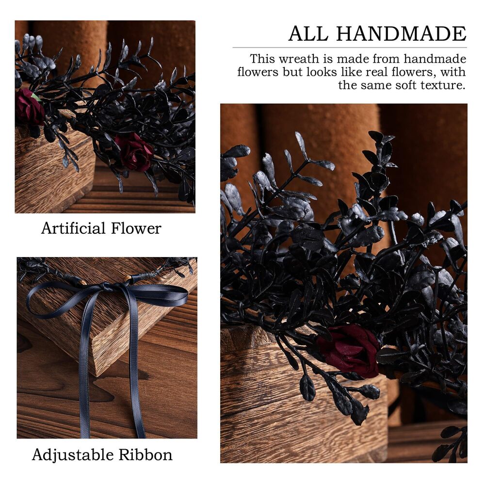 2487 Gothic Black Flower Crown - Woodland Fairy Headpiece Dark Forest - Picture 6 of 7
